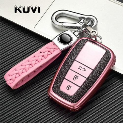 Leather Car Remote Key Cover Case Holder For Toyota CHR Prado 2017 2018 Prius Camry Corolla RAV4 2017 2018 2019 2020 Accessories