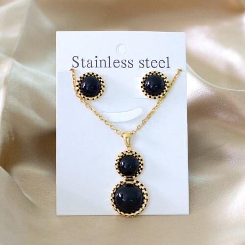 Round Pendant Necklace and Stud Earrings Set 316L Stainless Steel Jewelry Set for Girl Women Classic Gift Accessories Party