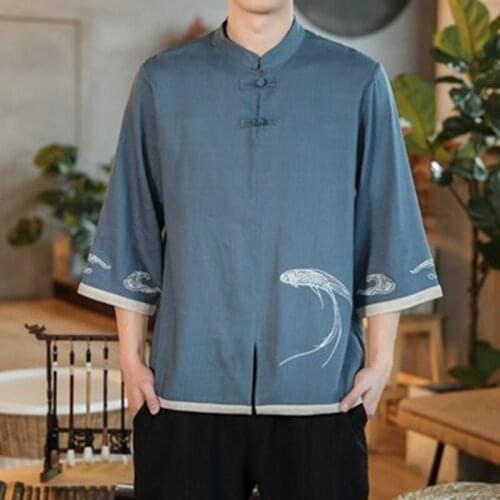 Chinese Style Button Linen T-Shirt MenS Summer Short-Sleeved Tang Shirt Loose Large Size T-Shirt Japanese Kimono Men New KK3500