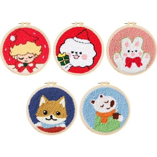 Cute Punch Needle Starter Kit with Hoop Needlework Kids DIY Home Decor