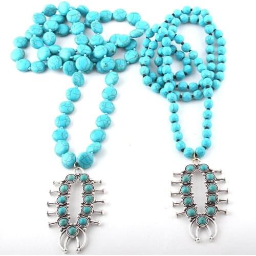 Fashion Bohemian Jewelry Flat/Circle blue Stone knotted Metal and Blue Moon Pendant Necklace