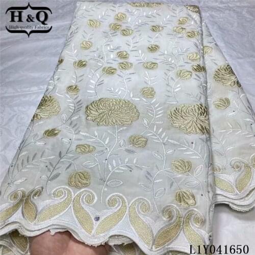 H&Q latest embroidery swiss dry lace with rhinestons 100% cotton african voile fabric with stone sewing supplies half finished