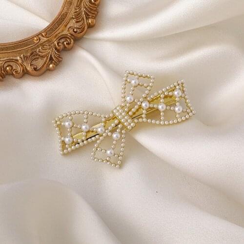 New Elegant Temperament Pearl Hairpin Retro Bow Edge Clip Bangs Clip Hairpin Top Clip Hair Accessories Girl Women Gifts Parties