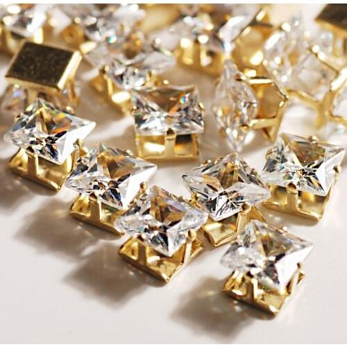 Wholesale 5 6 8mm Square Cubic Zirconia Single claw Gold Alloy Zircon Decorations Jewelry Clothing Art Accessories Charms