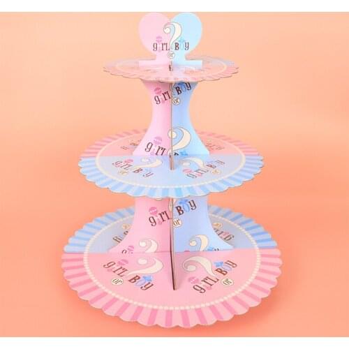 New Boy or Girl Cupcake Stand 3 Tier cake Holder Paper Pink Blue for Gender Reveal Party Decorations Cake Decorating Supplies
