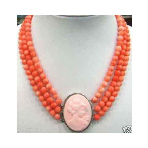 A Rare 3 rows 6-7mm Pink coral beads necklace