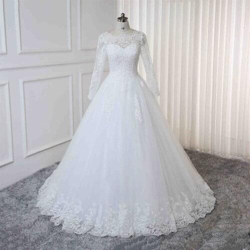 Robe de mariage 2019 Long Sleeves Ball Gown Wedding Dresses Lace Appliques Bridal Wedding Gowns Vestidos de Noiva