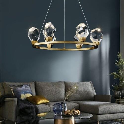 All-copper post-modern light luxury crystal chandelier, atmospheric dining room, living room and bedroom lamp