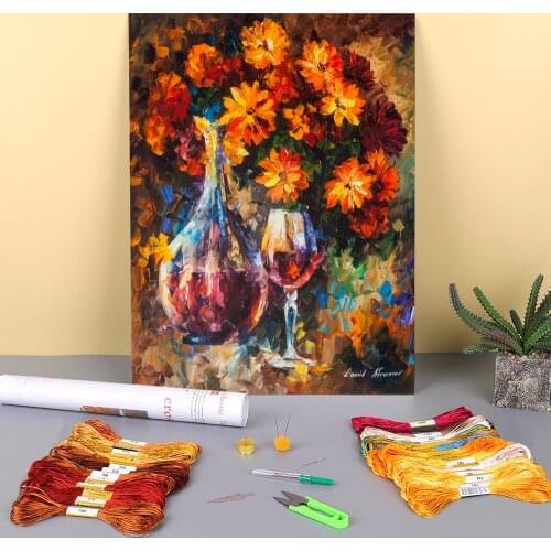 Roses And A Jar Printed Canvas 11CT Cross Stitch DIY Embroidery Patterns DMC Threads Handmade Craft Painting Sewing Decor