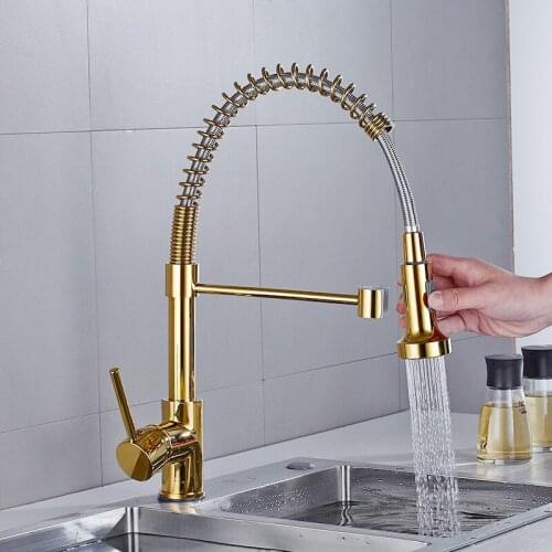 Kitchen sink Faucet gold brass Spring pull down Sink Mixer Tap rotation kitchen mixer taps Kitchen Tap
