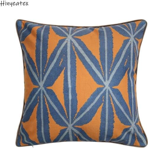 Modern Blue Orange Printed Velvet Geometry Home Throw Cushion Cover Decorative Square Pillow Case 45 x 45 cm Sell by pieces