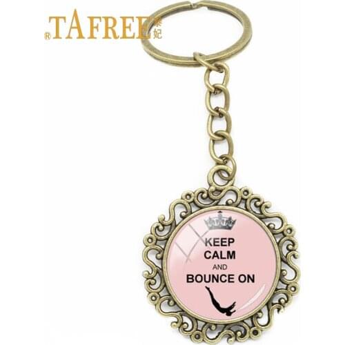 TAFREE New Gymnastics Keyring Gymnast Hollow Flower Key Chain Handmade Jewelry Glass Cabochon Key Rings Accessory GY121