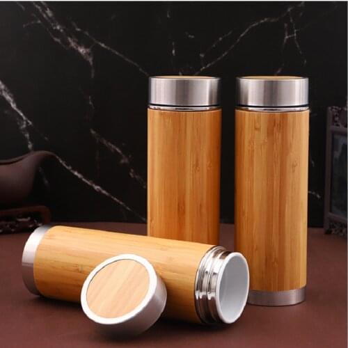 Natural Bamboo Tumbler 450ml Stainless Steel Liner Thermos Bottle Vacuum Flasks Insulated Bottles Coffee Tea Mug Bamboo Cup
