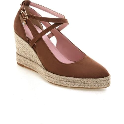 Cross strap shoes in the spring of 2019 new high-heeled wedge size code 33-44 shallow mouth pointed single shoes