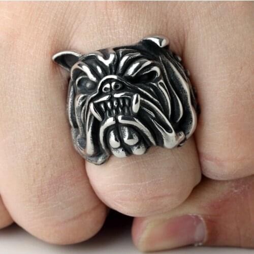 Gothic Punk Personality Bulldog Ring for Men Retro Ring Exaggeration Ferocious Animal Bulldog Exquisite Men Rings Jewelry Gift