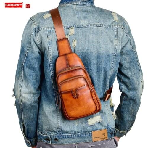 Vintage Leather Men Chest Bag Male Shouler Messenger Bag casual Short Trip Chest Pack crossboday Bags 2021 New