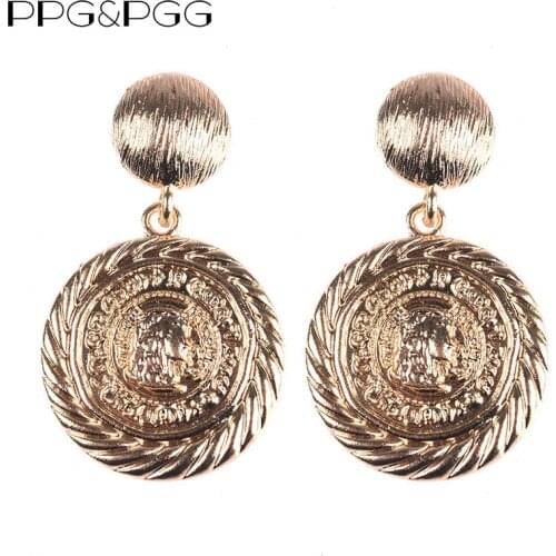 PPG&PGG Vintage Coins Pendant Geomertic Metal Drop Earrings Punk Gold Alloy Dangle Earring Brincos for Women Statement Jewelry