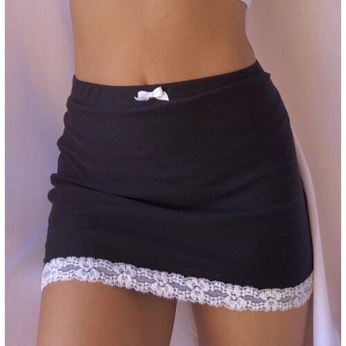 Y2K Cute White Lace Edge High Waist Mini Skirts Womens 90s Pencil Bodycon Short Skirt Ladies Black Harajuku Streetwear Clothes