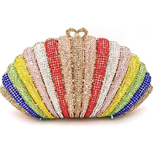 Women evening party handbag diamonds elegant purses luxury clutches bridal wedding party shell wallet rainbow crystal purses bag