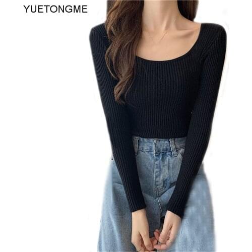 2021 new winter and summer fashion women clothes cashmere sqaure collar full sleeves elastic high waist sexy pullover