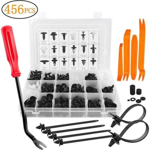 456 Pcs/set Auto Fastener Rivet Multi Clips Flap Car Fastener Clip with Push Pin Removal Tool Kit