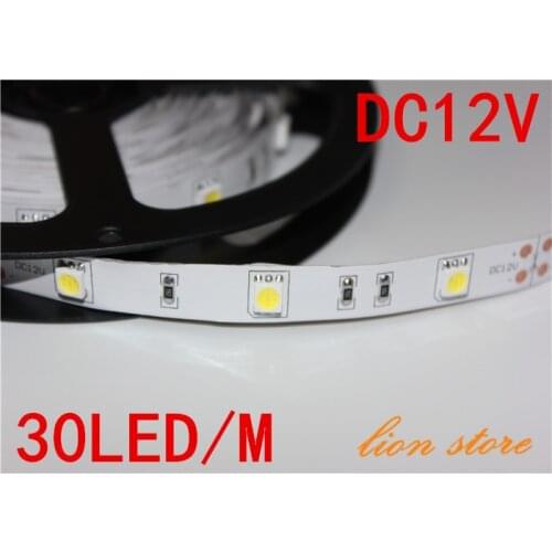 5m/lot Non waterproof LED strip 5050 SMD 12V flexible light 30LED/m,5m 150LED,White,warm White ,cold white Blue,Green,Red,Yellow