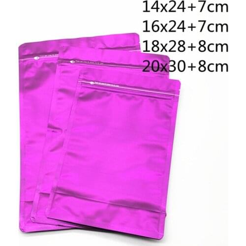 50Pcs Purple Self Sealing Plastic Bags Reusable Zip Lock Storage Bags Aluminized Eight Sides Stand Up Bag Food Packaging Pouches