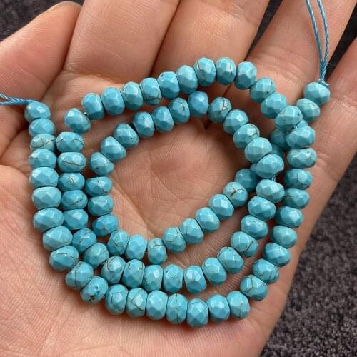 88pcs Faceted Beads Natural Stone Beads Abacus Shape Blue Turquoises Beads for Jewelry Making DIY Bracelet Necklace Accessories