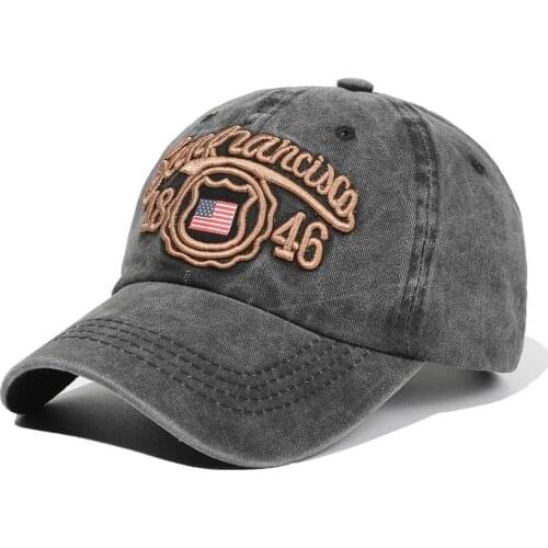 High quality 1846 washed letters 3D embroidery retro baseball cap unisex adjustable elastic cap summer outdoor sports sun hat
