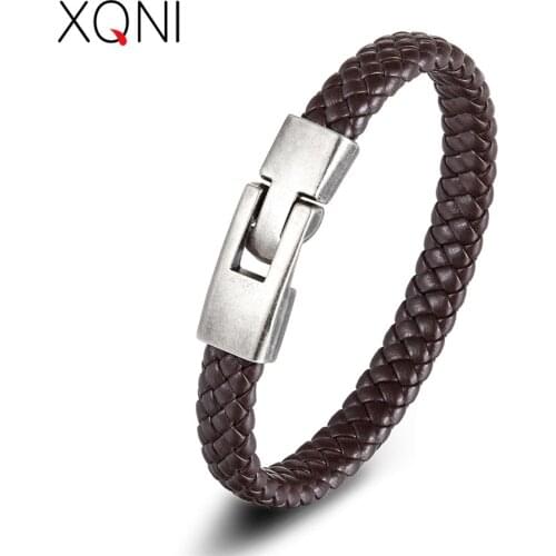 XQNI PU Leather Bracelet Black/Brown/Red/Blue Color Easy Hook Colorful Veins Bangle For Women Jewelry Accessories Fathers Day