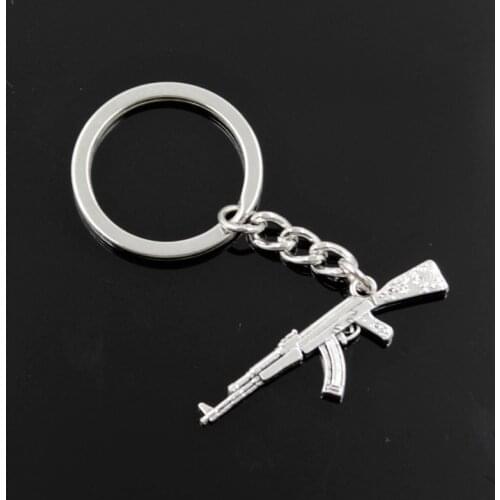 New Fashion Men 30mm Keychain DIY Metal Holder Chain Machine Gun Assault Rifle ak-47 44x15mm Antique Silver Color Pendant