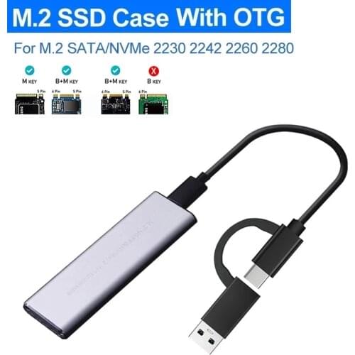 M.2 NVME SSD to USB 3.1 Case,10Gbps Dual Protocol M2 NVMe NGFF Box for M2 NVMe PCIe SSD NGFF SATA HDD Enclosure Adapter with OTG