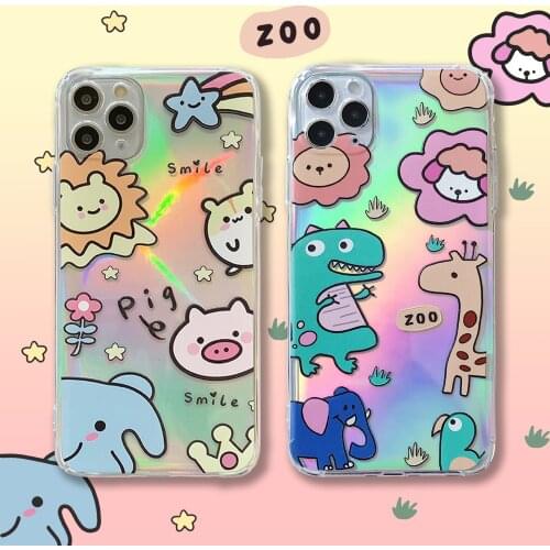 Luxury Laser Shining Case for VIVO V17 Neo V19 Y19 Y17 Y15 Y12 Y11 Y91C Y93 Y95 Y97 Y81 Y85 Y50 Y30 Dinosaur Zoo Silicon Capas