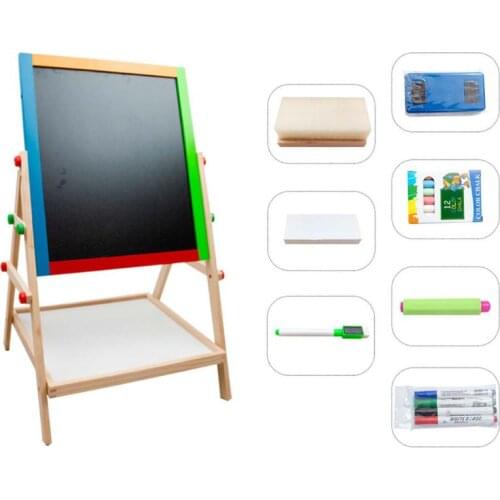 2021 New Kid’s Wooden Art Easel Dual Sided Height Adjustable Painting Blackboard for Toddlers Children