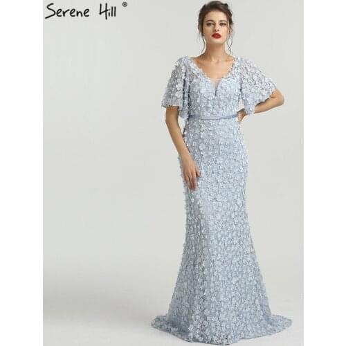 Long Arabic Light Blue Kaftan Dubai Floral Mermaid Formal Evening Prom Party Gown Dress Abiye Dresses Abendkleider 2020 BLA6311