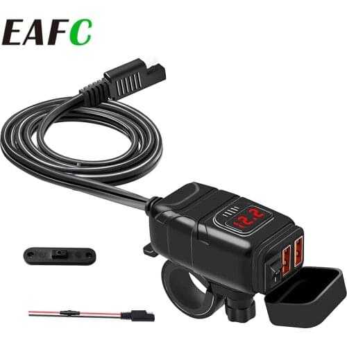 Dual USB Port 12V Waterproof Motorcycle Handlebar Charger Quick Charger 3.0 with Voltmeter USB Motorcycle Charger New Upgrade