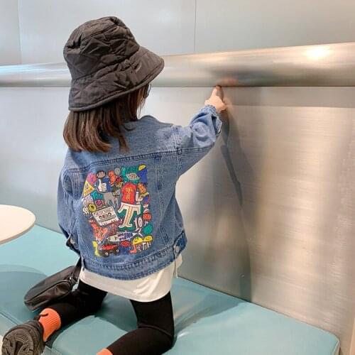 Girls Denim Coats 2021 New Kids Girls Casual Loose Denim Jackets Fashion Graffiti Print Spring Jacket for Girls Children Outwear