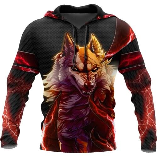 Red Thunder Wolf 3D Full Printed Unisex Deluxe Hoodie Men Sweatshirt Streetwear Zip Pullover Casual Jacket Tracksuit KJ-0231