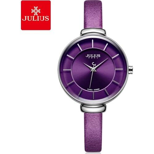 Julius Slim Purple Red Brown Black Leather Strap Silver Wrist Watch Ladys Watch Small Dial 30m Waterproof Hour Clock Sat JA-638