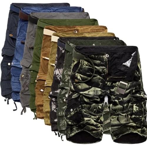 Camouflage Camo Cargo Shorts Mens Multi-Pocket Solid Color Military Tactical Shorts Male Leisure Man Straight Short Pants