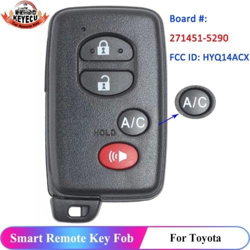 KEYECU 271451-5290 FCC: HYQ14ACX for Toyota Prius 2010 2011 2012 2013 2014 2015 Smart Keyless Remote Key Fob 4 Button 314.3MHz