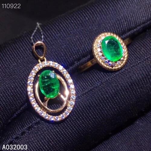 KJJEAXCMY Fine Jewelry 18K Rose gold inlaid natural emerald female ring pendant set popular supports test