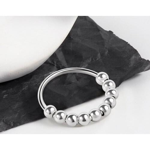 Anxiety Decompression Personality Creative Spin Bead White Gold Ring Women Men Stress Anxiety Electroplating Interesting Ring
