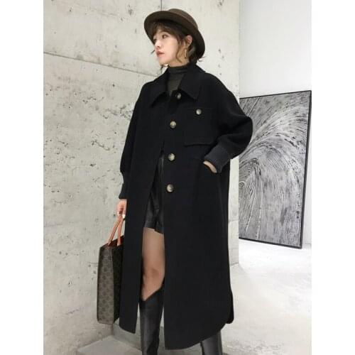 Brown cashmere coat womens spring 2021 new wool coat Long high-end fashion double-sided tweed