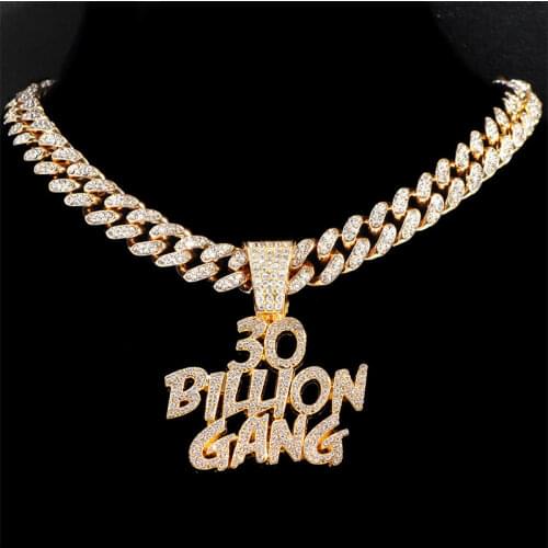 Iced Out Cubic Zircon 30 BILLION GANG Pendant With 13mm Miami Cuban Chain Choker Fashion Hip Hop Jewelry Accessories Gift