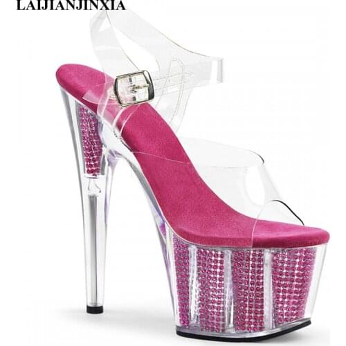LAIJIANJINXIA New Transparent Banquet Shoes Shiny Platform Sandals Sexy 15 CM High Heels Nightclub Pole Dancing Shoes