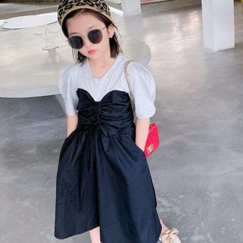 Summer Girls' Dress Fashion Color Matching Pleated A-Line Dress Korean European American Baby Kids ChildrenS Clothing For Girl