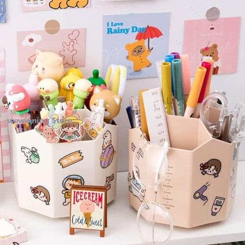 Cute Rotating Pen Holder Childrens Simple and Exquisite Desktop Storage Box Ins Large-capacity Storage Pen Box