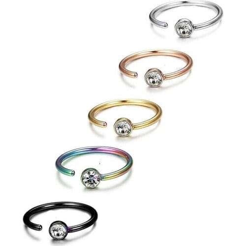 Fashion Metal Nose Ring Clear Gem Conch Helix Tragus Rook Hoop Cartilage Snug