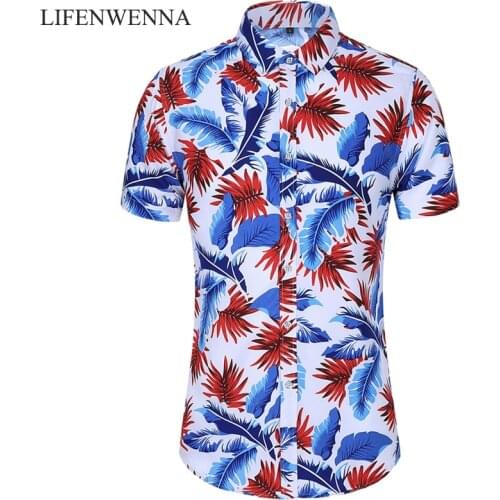 Summer Shirt Men 2020 New Fashion Flower Printed Short Sleeve Shirts Mens Plus Size Beach Hawaiian Tops Blouse Male 5XL 6XL 7XL